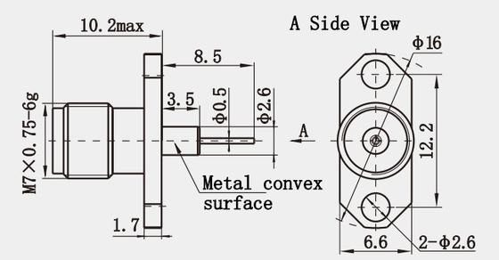 Female 1.85mm RF Connector Flange Mout Type Stainless Steel Material with Long Microstrip
