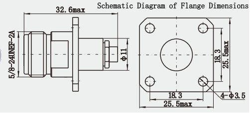 50Ω Impedance N Female Solder Clamp 4-hole Flange RF Coaxial Connector For 3 Semi-rigid / Flexible Cable Female Gender