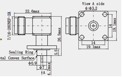TNC Hermetic Female Right Angle 4-Hole Flange RF Connector for Microstrip Applications