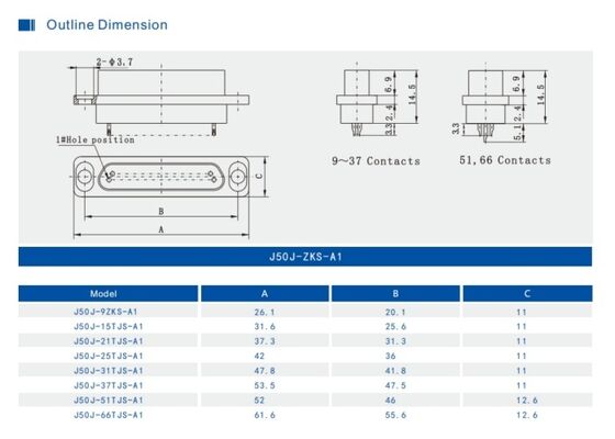 Micro Rectangle MDM D Sub 9 Pins Connector Hermetic Sockets